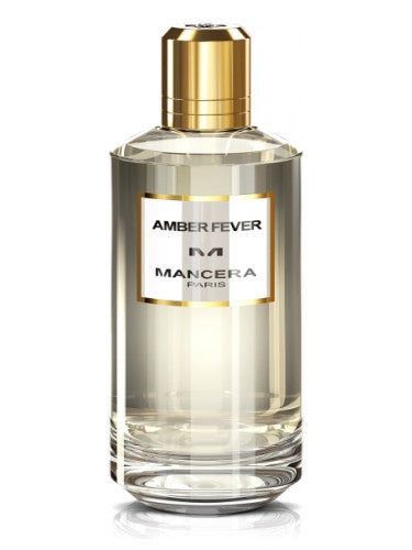 A bottle of Mancera Amber Fever 120ml Eau De Parfum on a white background.