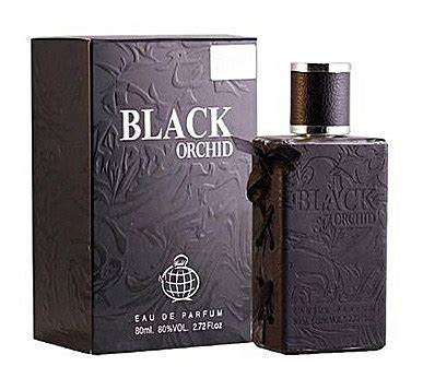 A fragrance bottle of Fragrance World Black Orchid 80ml Eau de Parfum cologne.