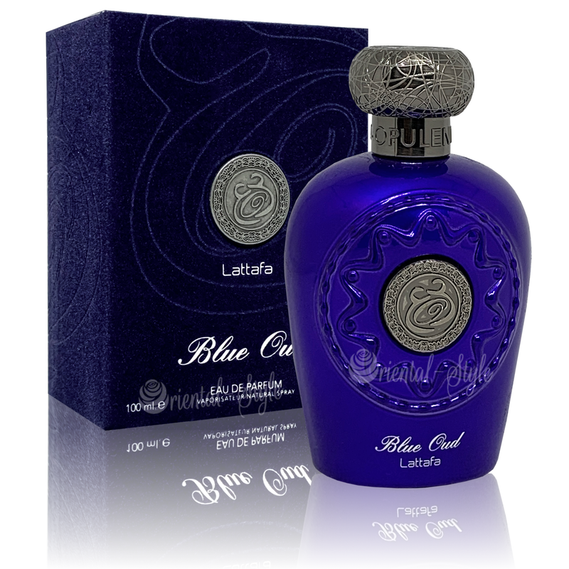 Load image into Gallery viewer, A fragrance box featuring Lattafa Blue Oud 100ml Eau De Parfum cologne for men and women.
