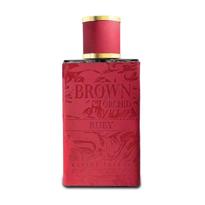 Load image into Gallery viewer, A bottle of Fragrance World Brown Orchid Ruby 80ml Eau de Parfum, a unisex fragrance, on a white background.
