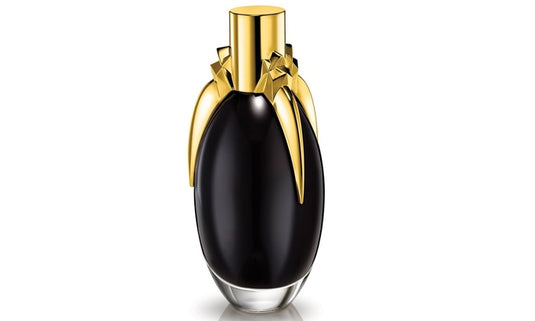 A Lady Gaga Fame 50ml EDP UNBOXED perfume, a fragrance for women, in a black and gold bottle on a white background.
