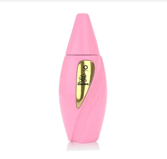 A fragrant Orientica Dareen 100ml Eau De Parfum bottle with a gold lid designed for women by Dubai Perfumes.
