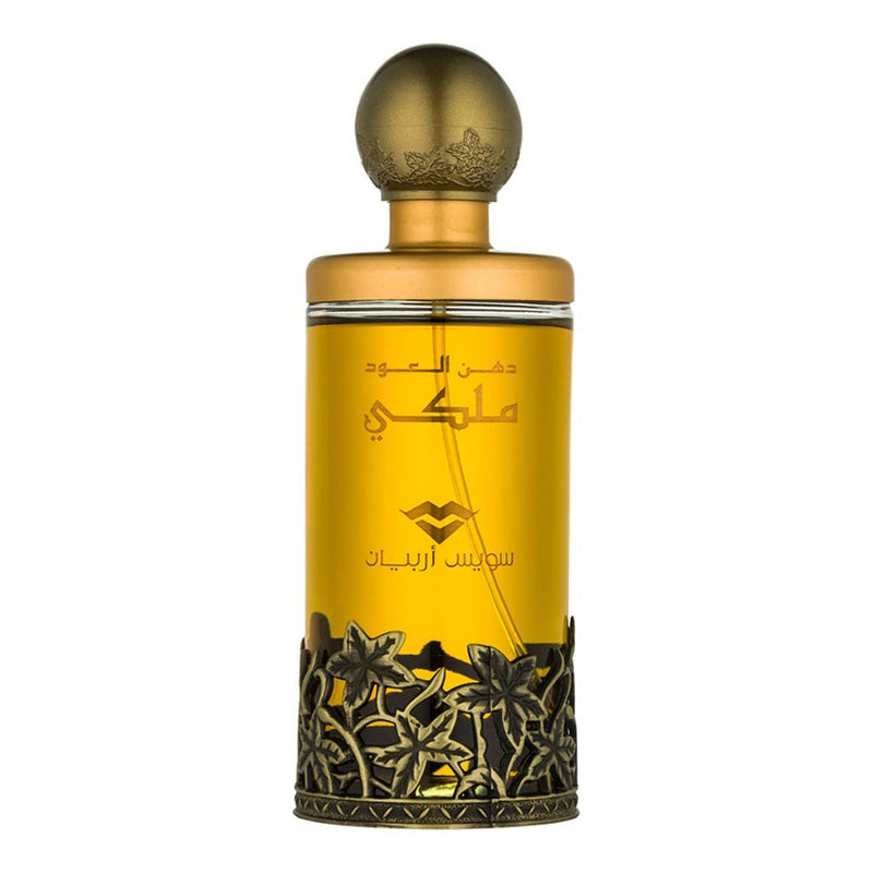 Load image into Gallery viewer, A bottle of perfume with an ornate design on it, featuring the fragrance of Swiss Arabian Dehn El Oud Malaki 100ml Eau De Parfum by Swiss Arabian.
