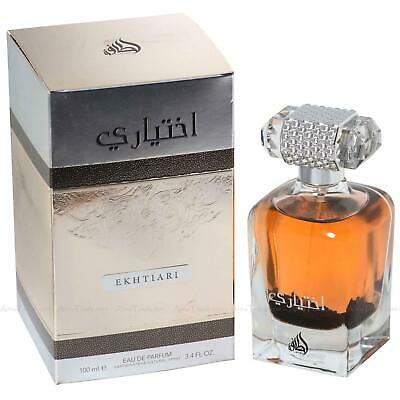 A bottle of Lattafa Ekhtiari 100ml Eau de Parfum with a box next to it, suitable for both men and women.