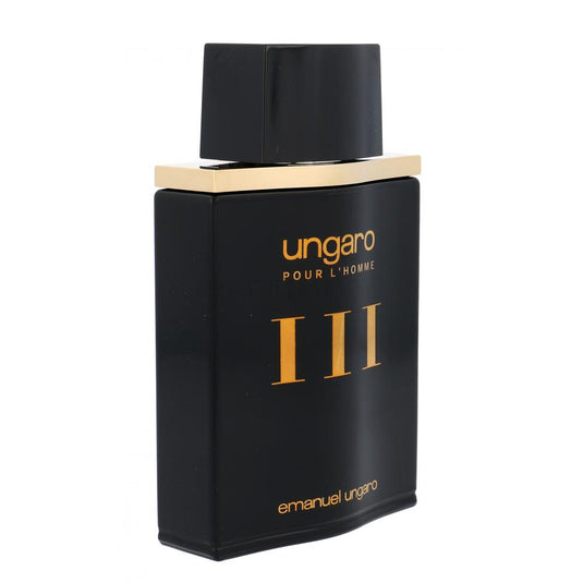 A 100ml bottle of Ungaro pour L'Homme III Eau De Toilette by Ungaro showcased on a white background.