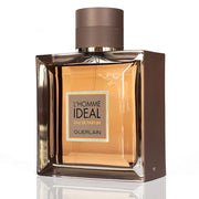 A Guerlain L’Homme Ideal 100ml EDP fragrance for men in a bottle on a white background.