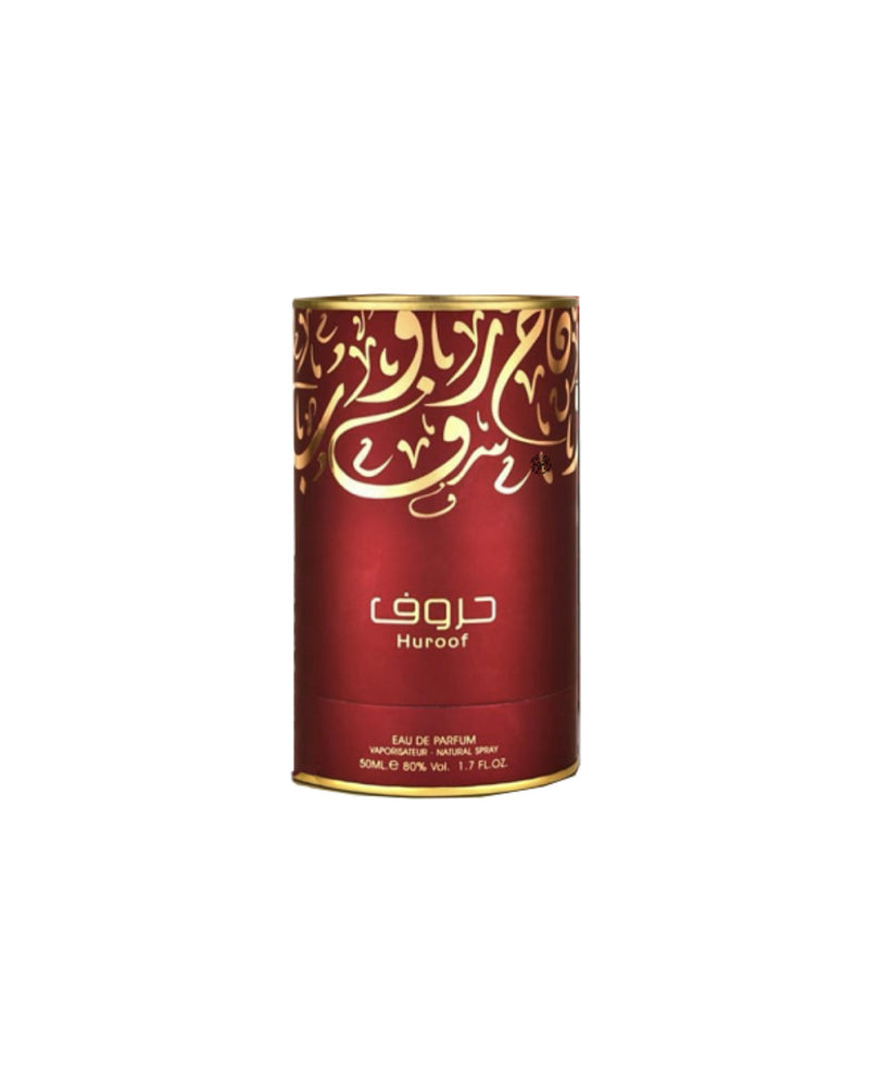 Load image into Gallery viewer, A red and gold tin with Arabic writing on it, containing Ard Al Zaafaran Huroof 50ml Eau De Parfum by Ard Al Zaafaran.
