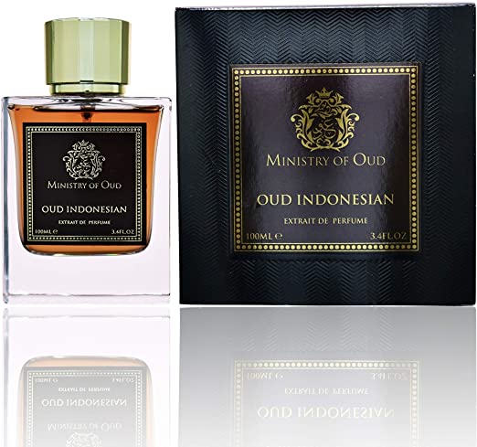 A fragrance bottle of Paris Corner Ministry of Oud Indonesian Oud 100ml Extrait de Perfume by Dubai Perfumes.