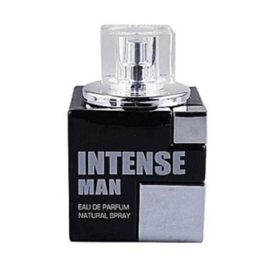 Dubai Perfumes Fragrance World Intense Man 100ml Eau de Parfum, an intense eau de toilette for men, available in a 100ml size.