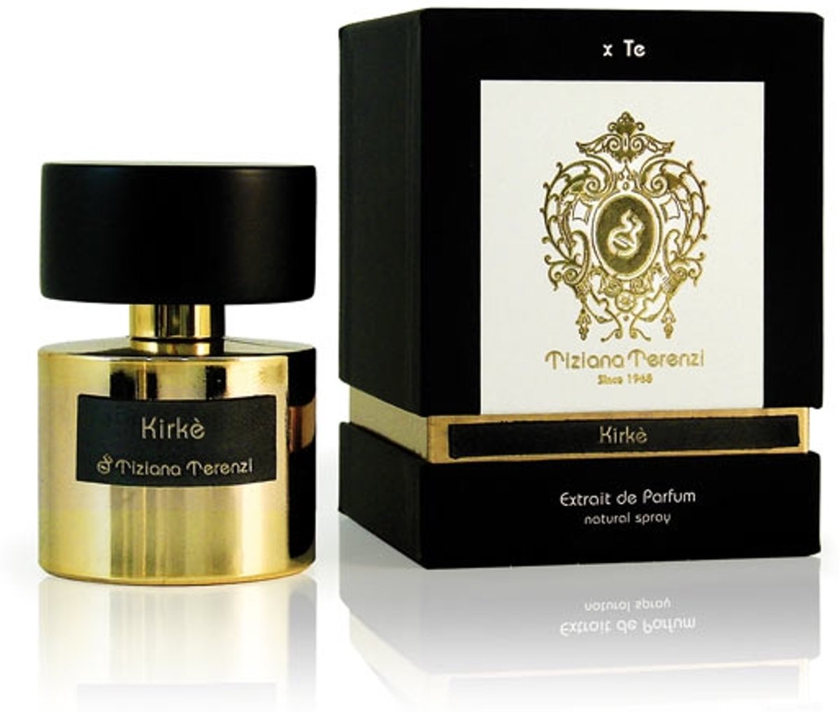 A Tiziana Terenzi Kirke 100ml Extrait De Parfum bottle with a box next to it, suitable for both men & women.