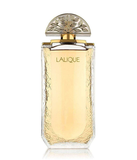 A Lalique 100ml Eau De Toilette bottle showcasing a captivating fragrance for women, elegantly presented on a pure white background.