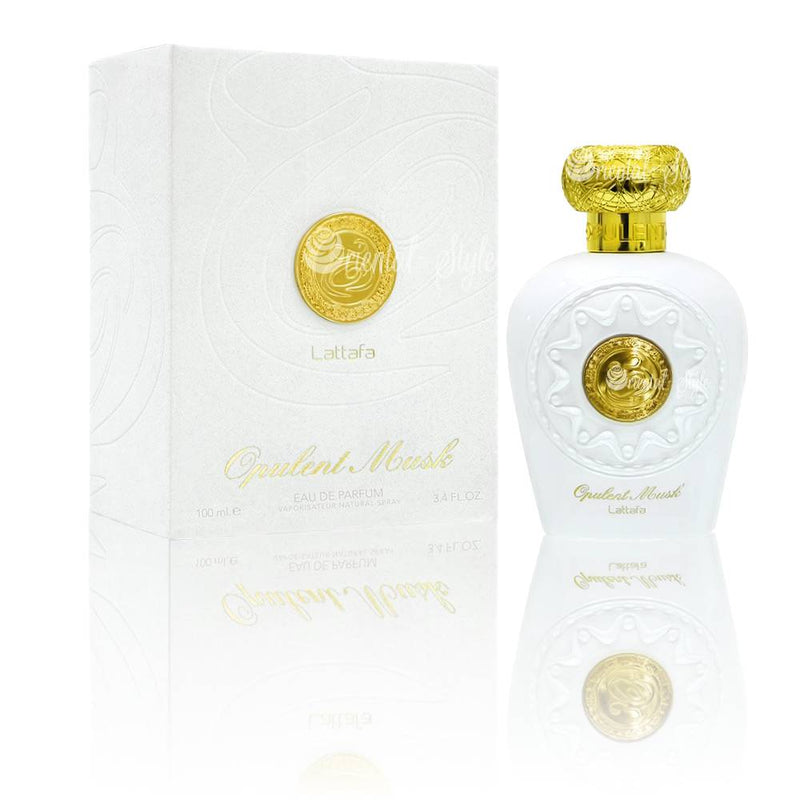 Load image into Gallery viewer, A bottle of Lataffa Opulent Musk 100ml Eau de Parfum next to a box.
