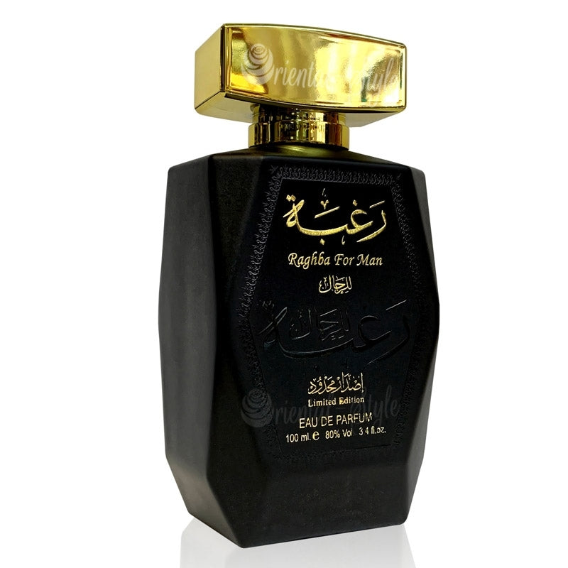Load image into Gallery viewer, An oriental fragrance for men, Lattafa Raghba for Man Limited Edition 100ml Eau De Parfum by Lattafa, in a bottle of black perfume on a white background.
