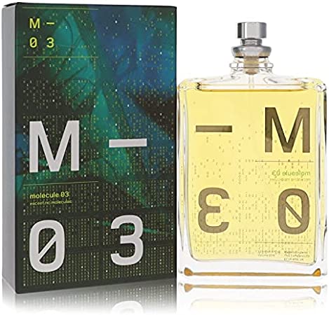 A bottle of Rio Perfumes Molecule 03 100ml cologne with a box next to it.