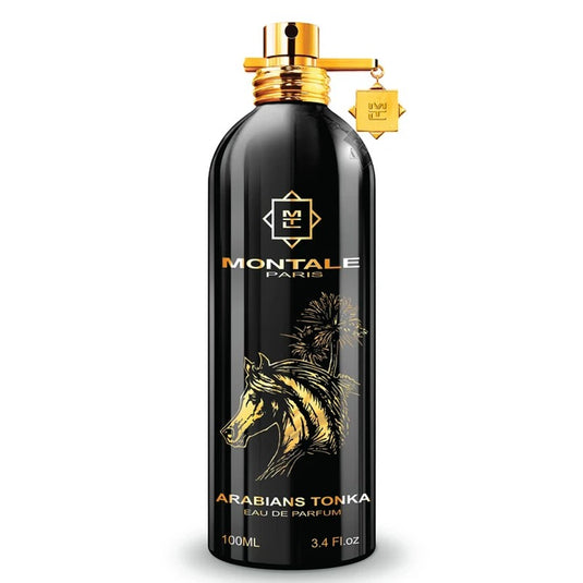 A fragrant bottle of Mancera Arabians Tonka 100ml Eau De Parfum with a horse on it.
