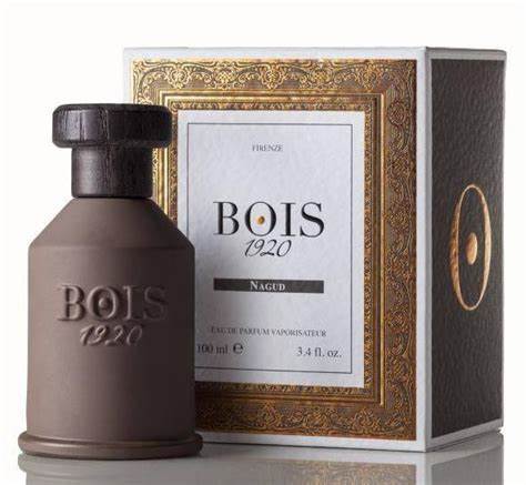 A bottle of Bois 1920 Nagud Eau De Parfum from Rio Perfumes in front of a box.