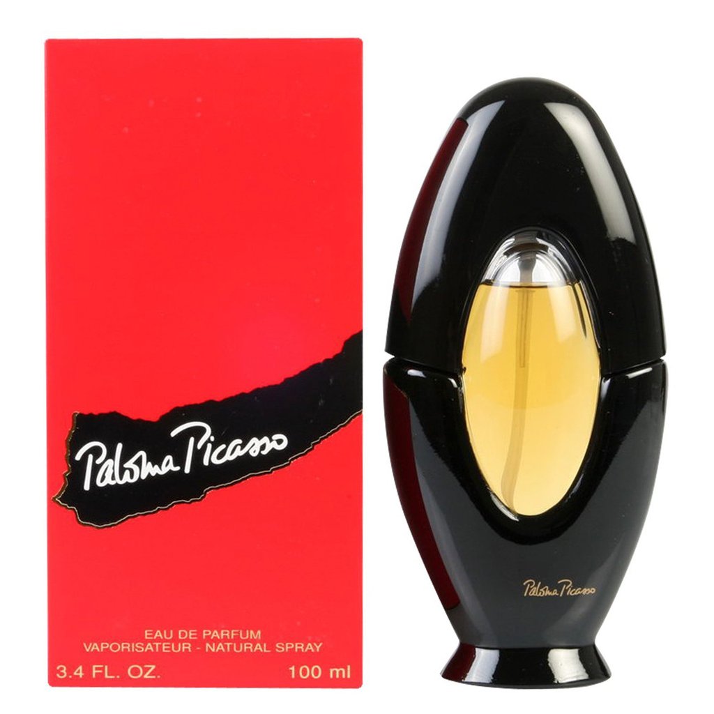 A Paloma Picasso for Women 100ml EDP bottle of Paloma Picasso fragrance with a box next to it.