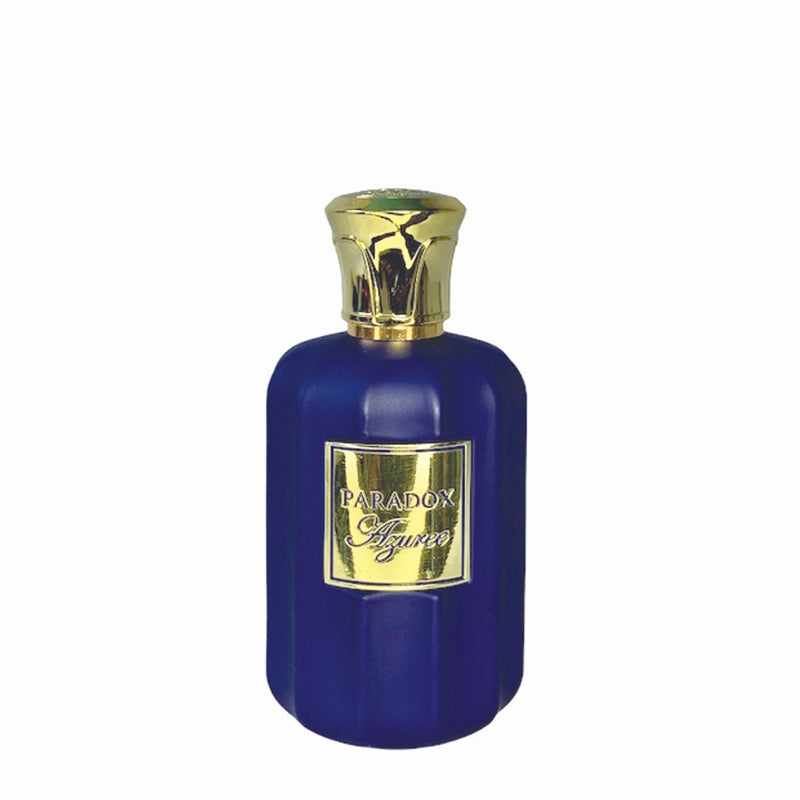 Load image into Gallery viewer, A bottle of Paris Corner Paradox Azuree 100ml Eau De Parfum with gold trim from Paris Corner.
