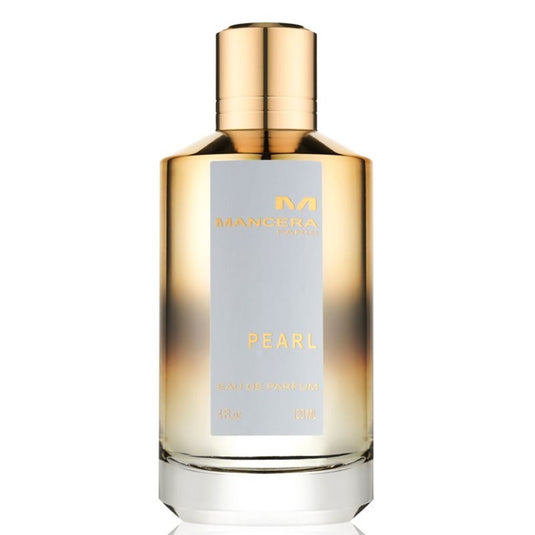 A bottle of Mancera Pearl 120ml Eau De Parfum, a fragrance for men & women, on a white background.