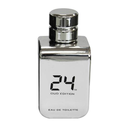 A bottle of ScentStory 24 Platinum Oud Edition 100ml Eau De Toilette, a fragrance for men and women, on a white background.