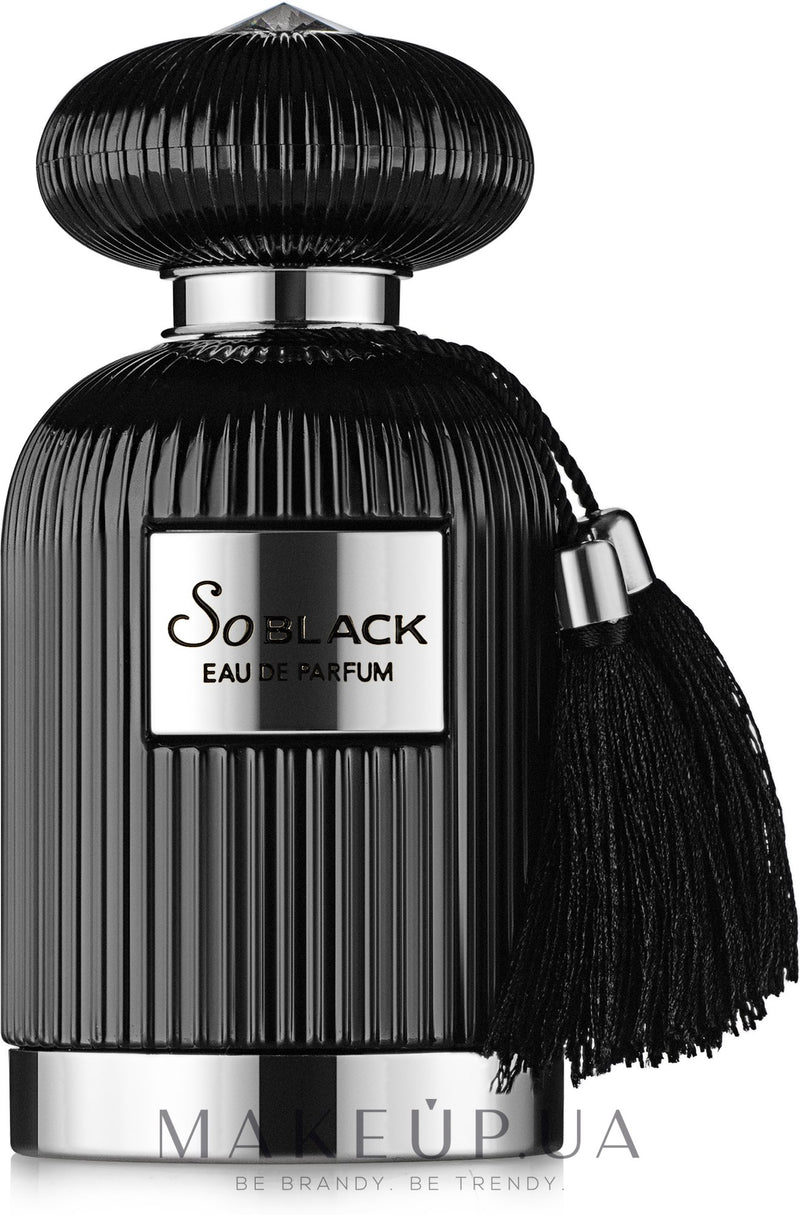 Load image into Gallery viewer, A bottle of Fragrance World So Black Night Touch 100ml Eau de Parfum perfume with a fragrance and tassel.

