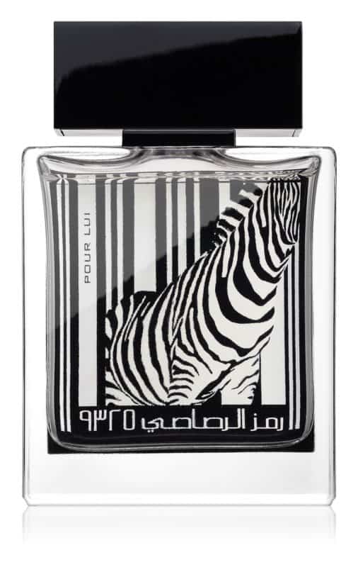 Load image into Gallery viewer, A bottle of Rasasi Rumz Al Rasasi pour lui Zebra 50ml Eau De Parfum with a zebra print design.
