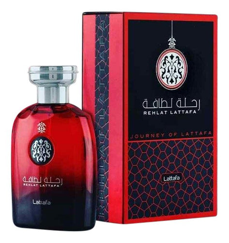 A bottle of Lattafa cologne with a red box, perfect for both men and women seeking a captivating fragrance.