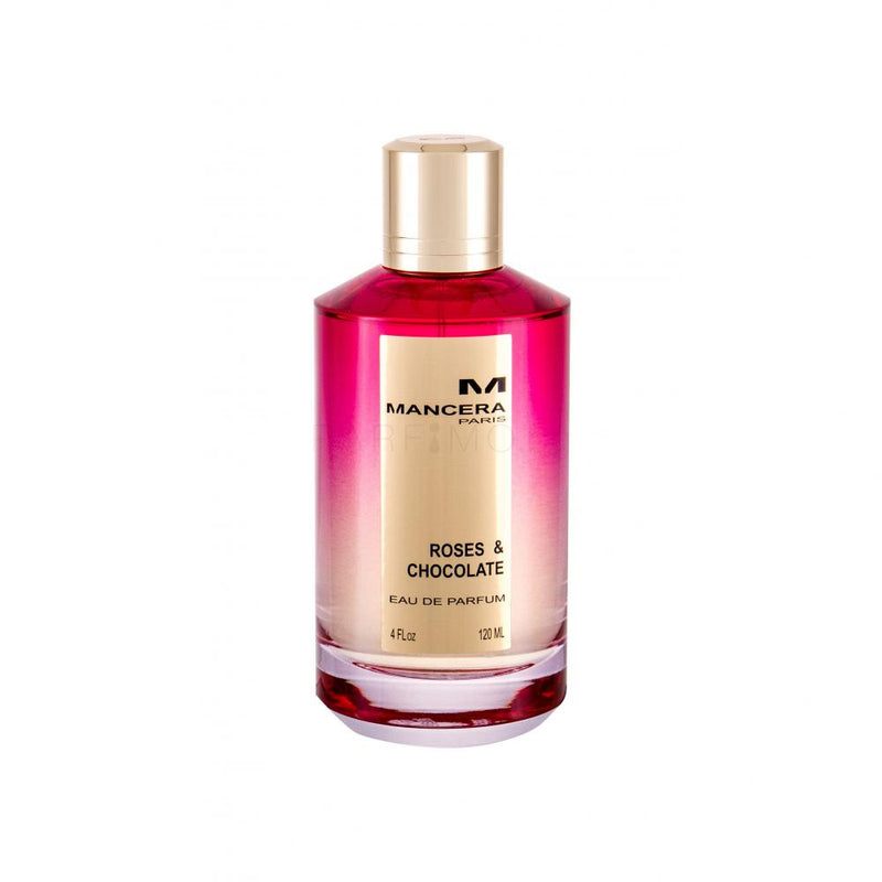 Load image into Gallery viewer, Mancera&#39;s fragrance, Mancera Roses &amp; Chocolate 120ml Eau De Parfum, captures the essence of a bottle of rose and chocolate cologne.
