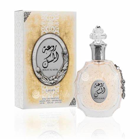 Load image into Gallery viewer, A bottle of Lattafa Rouat Al Musk 100ml Eau de Parfum with arabic writing on it.

