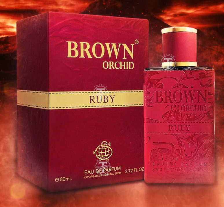 Load image into Gallery viewer, Fragrance World Brown Orchid Ruby EDP 80ml is a unisex fragrance, perfect for both men and women. This eau de parfum offers a captivating scent that combines the luxurious notes of brown orchid.
