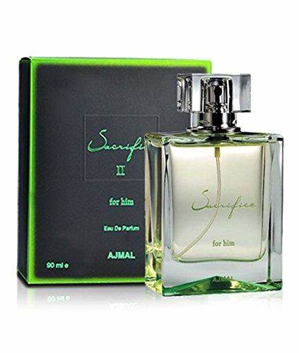 An Ajmal Sacrifice II 90ml Eau De Parfum with a green box available at Rio Perfumes.
