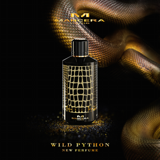Mancera Wild Python 120ml Eau De Parfum by Mancera with captivating fragrance on a black background.