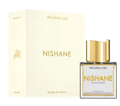 A Nishane Wulong Cha 100ml Extrait De Parfum bottle with a box of fragrance.