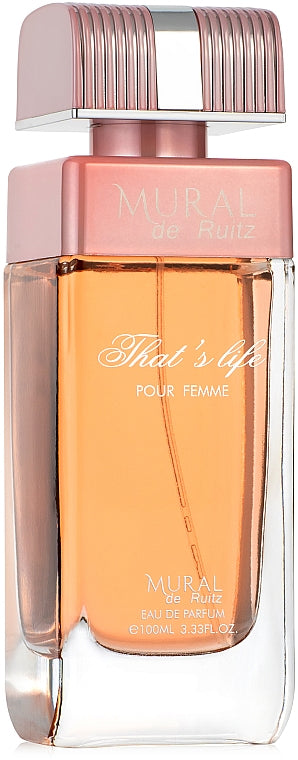 A bottle of Mural De Ruitz Thats Life Pour Femme 100ml Eau De Parfum, a fragrance that enhances moods for men and women.